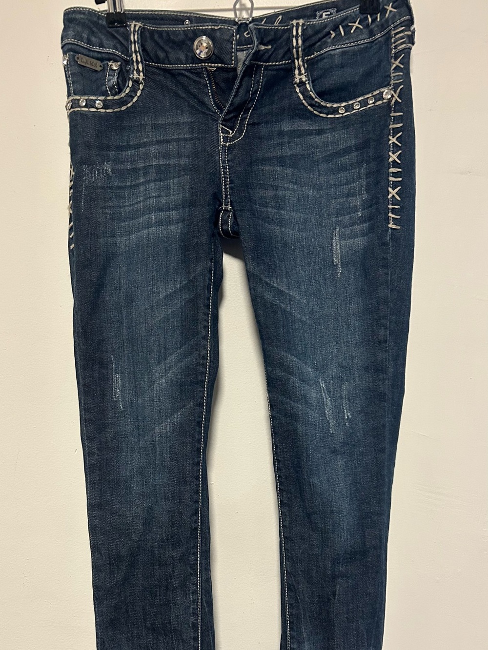 LA Idol - Dark Wash Women’s Embellished Skinny Jeans - Dark Blue
